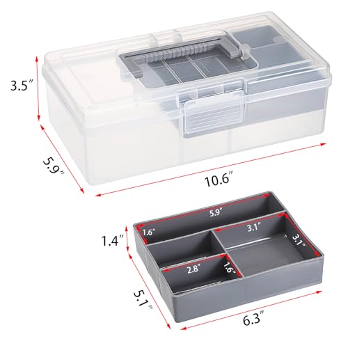JUXYES Clear Art Craft Supply Storage Bin Sewing Box With Handle Lid | Clear Stackable Latching Craft Storage Bin for School Office, Organizing Stationery, Sewing, Art Craft, DIY Supplies - color: Gray, size: 1 Pack