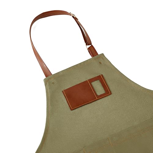 Canvas Aprons for Kids, Childrens Aprons with 4 Pockets and Card Slot Pocket for Painting Crafting Kitchen - color: Green