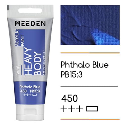 MEEDEN Acrylic Paint Phthalo Blue: 100ml/3.38oz x 2 with Titanium White - color: Phthalo Blue, size: 2 Tubes