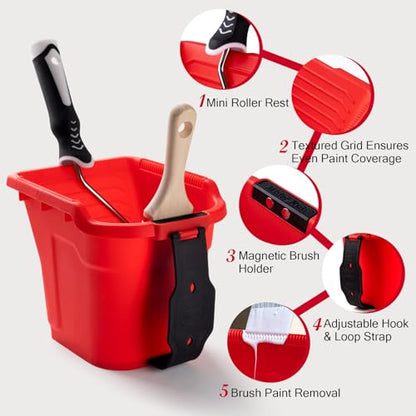 Mister Rui Paint Brushes Paint Cup with Hand Held Paint Bucket Liner & Lid | 2 Inch Paint Brush with Paint Pail Set, Paint Cup with Handle for Smooth Finish, Wall, Furniture, Trim - size: 1PCS, 2" Short, Red Paint Cup