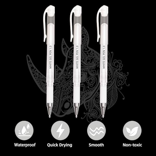 White Gel Pen Set, 1.0mm Opaque Ink, White Ink Pens | for Black Paper, Drawing, Sketching, Journaling, Card Making, Art Supplies, 3 Pack - color: White