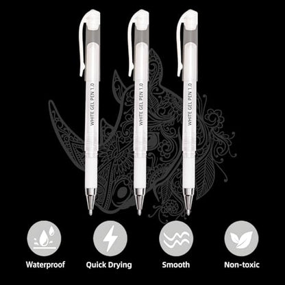White Gel Pen Set, 1.0mm Opaque Ink, White Ink Pens | for Black Paper, Drawing, Sketching, Journaling, Card Making, Art Supplies, 3 Pack - color: White