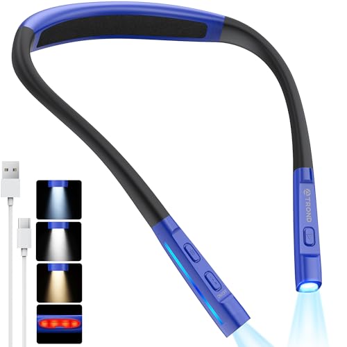 TROND LED Neck Reading Light, Bendable Neck Light for Reading, USB-C, Blue | 3 Color 3 Brightness Book Light for Reading, Flexible Arm with Outdoor Warning Lamp, Eye-Caring for Crochet,Book Lovers Gifts - color: Sapphire Blue