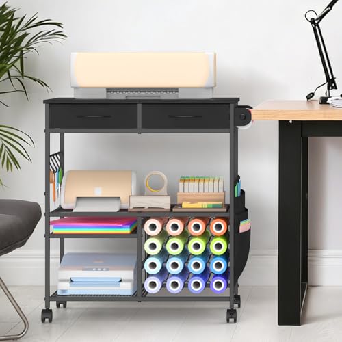 Mobile Craft Cart with Vinyl Roll Holder, Crafting Table Accessories Holder - color: Black