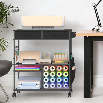 Mobile Craft Cart with Vinyl Roll Holder, Crafting Table Accessories Holder - color: Black