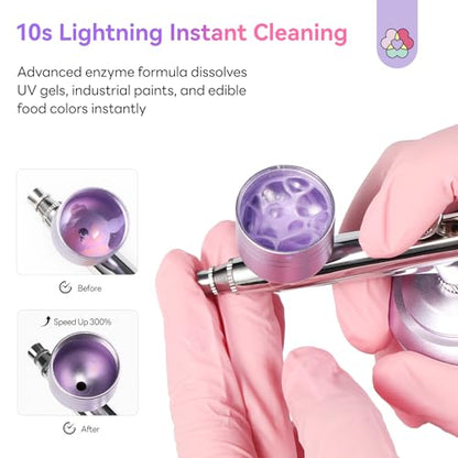 SAVILAND Airbrush Cleaner Kit: 10S Instant 240ml Airbrush Cleaning Kit Low Odor Acetone Free with Cleaning Brush & Needle Nozzle Reamer Full Tool Set for Clog Removal Nail Art Airbrush Pro - color: Grey