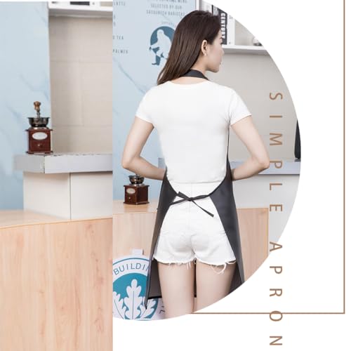 Waterproof Apron Large Pocket PU Material Waterproof Oil-proof Dust-proof Apron Black and Red - color: Black 2 Pack