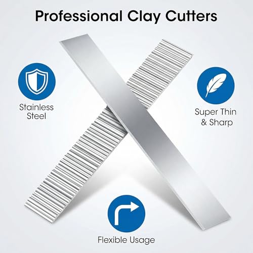 Polymer Clay Cutters - Premium Stainless Steel Clay Cutting Tools Set with 2 Straight Tissue Blades for Polymer Clay, 3 Curved Wave Blades, Professional Clay Slicing Tool Kit -Protect Fingers - size: 5