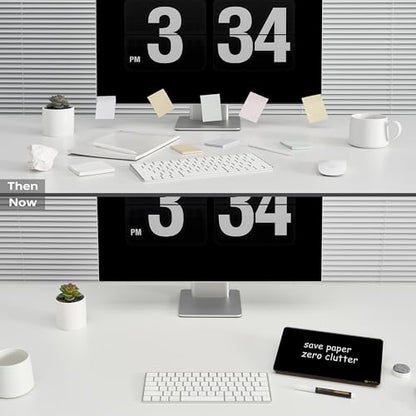 Yeoux Desk Black Glass Dry Erase Board with Reversible Wood Stand 6.7"x9.5" - color: Walnut-black Horizontal