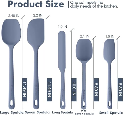 ChefAide 5 Pieces Silicone Spatula Set, Food Grade Rubber Spatula, Upgrade Strong Handle with Ergonomic Grip, Heat Resistant Up to 600°F for Nonstick Cookware, Cooking - color: Blue, size: 5 pieces