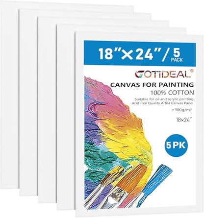 GOTIDEAL Canvases for Painting, 18x24 inch of 5 Pack, 100% Cotton - size: 18"x24"