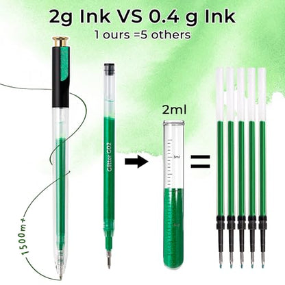 Green Retractable Glitter Gel Pens, 12 PCS Large Capacity Metallic Ink Pen - color: 12 Green