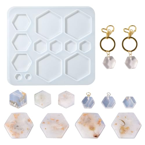 5 Pcs Hexagon Jewelry Resin Molds Silicone Resin Casting Molds Mixed Patterns UV Epoxy Resin Molds for Jewelry Making Supplies - color: 5pcs-160x145x8.5mm-hexagon jewelry mold