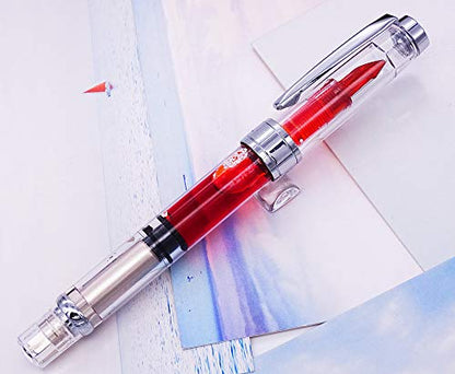 Lanxivi 4 x Yongsheng 3008 Fountain Pen Upgrated Fine Nib,Silver Trim,Piston Filling, Transparent - color: 3008 A Silver Trim F