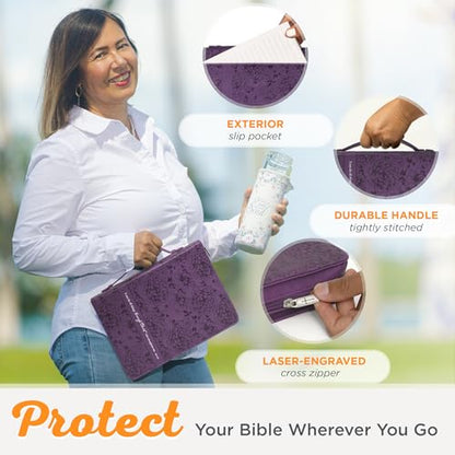 Christian Art Gifts Women's Fashion Bible Cover I Can Do All Things Philippians 4:13, Purple Floral Faux Leather (Medium) - size: Medium