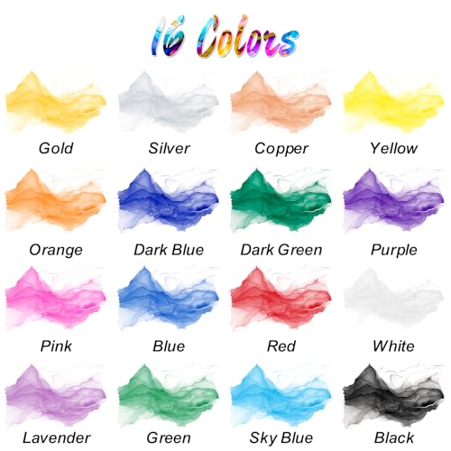 Acrylic Paint Ink Set, 16 Colors Liquid Acrylic Paint for DIY | 2 Brushes & 1 Palette, Drawing Ink Set, Artists Inks, Ideal for Pouring Art, Mixed Media Projects (20 ml/0.68 fl oz)