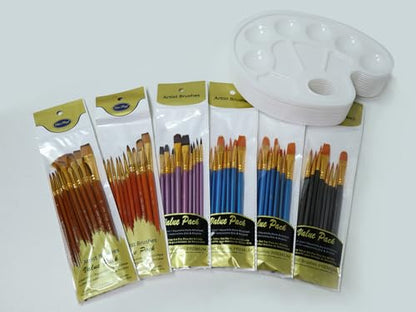 S & E TEACHER'S EDITION 72 Pcs Painting Brush Palette Set | 60 Pcs Paint Brushes, 12 Pcs Palettes, Create Art Paint, Oil Watercolor - size: 72Pcs Set