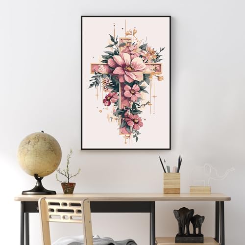 Yezavesu Framed Paint by Numbers Kit for Adults Beginner & Kids Ages 8-12, Cross Flower Paint by Numbers with Frame, DIY Number Painting for Adults Cross Flower for Home Wall Decor Gift 8X 12 inch | With Frame Canvas 8x12 inch, DIY Acrylic Painting by Num