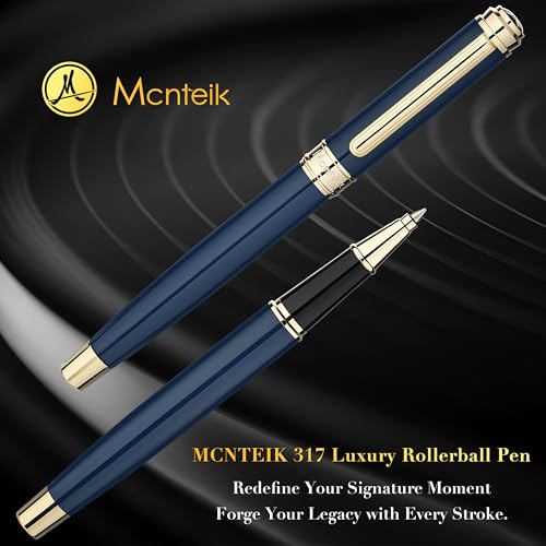 MCNTEIK 317 Rollerball - Stunning Luxury Blue Lacquer Pen with 24K Gold Finish, Schmidt Black Ink Refill, Fancy Gift Set for Men & Women, Professional, Graduation Executive Office, Nice Classic Pens - color: Blue and 24K Gold
