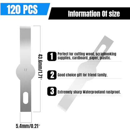 120 Pcs Exacto Knife Blades, #17 High Carbon Steel Hobby Knife Blade Refills Hobby Knife Replacement Blades for Craft, Scrapbooking, Stencil - size: #17