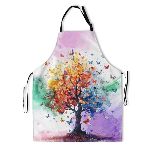 Imiss Waterproof Stain-Resistant Cooking Chef Aprons for Grill BBQ Baking 27 X 31 Inch - color: Rainbow Tree