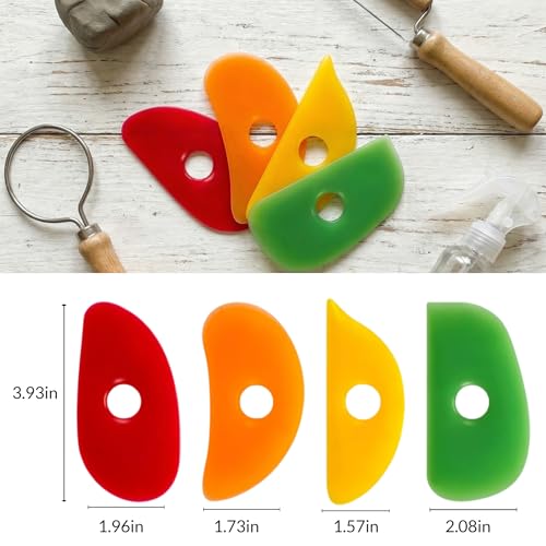OKKRMGZ 4Pcs Pottery Ribs for Clay Sculpting Soft Rubber Rib Tools for Ceramics and Handbuilding Multi-Style Silicone Ceramic Ribs for Shaping Wheel Work Mudtools and DIY Pottery Supplies