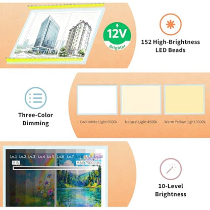 A2 Light Board for Diamond Painting, Super Bright Magnetic Light Pad, 12V2A Adapter Dimmerable，Lightbox for Tracing and Drawing, Corded Light Table for Sketching, Animation, Weeding Vinyl - size: 25.39"L x 18.31"W x 0.3"H