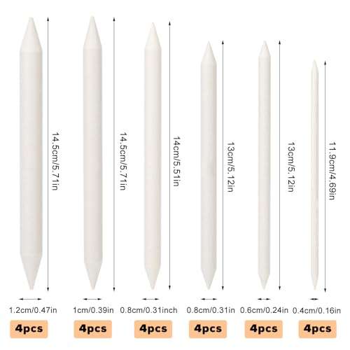24 PCS Blending Stumps for Drawing, Ymapinc Tortillons Blending Sticks Set, Paper Stumps, Oil Pastel Tools & Shaders, Art Tools in 6 Sizes, Drawing Supplies