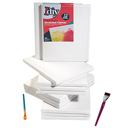 iDIY Stretched Canvas Board 8 x 10 (Set of 12) 5/8" - Classic White Blank, Pre Primed for Oils or Acrylics, 100% Cotton, Acid Free - Professional Grade for Painting or Art Project, Craft, Mixed Media - size: 8 x 10 inches (set of 12)