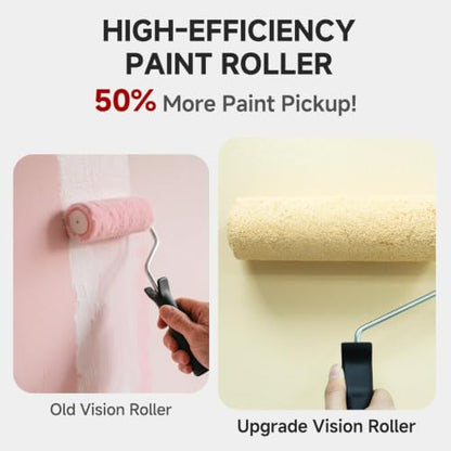 Paint Roller Kit with Extension Pole - 6 Pieces Set with 9" Paint Roller, 2" Paint Brush, 51" Adjustable Extension Pole, 11" Sturdy Paint Tray - Complete Painting Tool Set - size: 9 Inch with Extension Pole