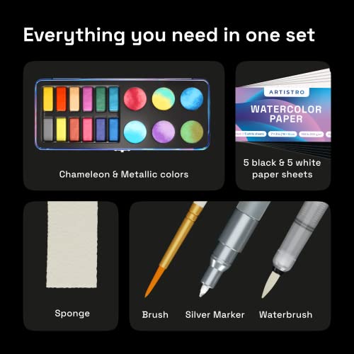 ARTISTRO Metallic Watercolor Paint Set with Palette & Brush Pens - 18 Color | Portable Paint Art Kit, Travel Water Color Set, For Adults, Professionals, & Kids, Art & Painting Supplies, Gift Idea - style: 18 colors Portable Travel