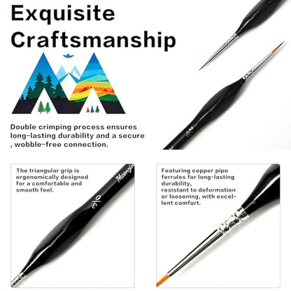 10 Pcs Detail Paint Brush Set | Copper Tube, Double-Wire Binding, Birch Wood Triangular Grip for Oil, Watercolour, Acrylic & Digital Art - color: 10pcs Black Combo Set