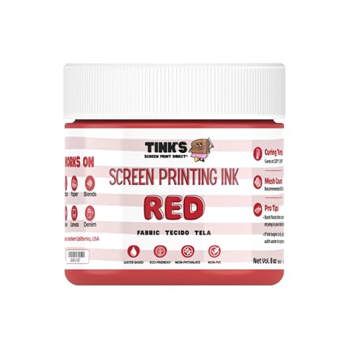 Tinks Screen Printing Ink - Red - 8 oz. | Water-Based Fabric Ink - Screen Printing, Stenciling, Tote Bags & Fabric Stamping - Non-Toxic, No Harsh Fumes - 8 oz. - color: Red
