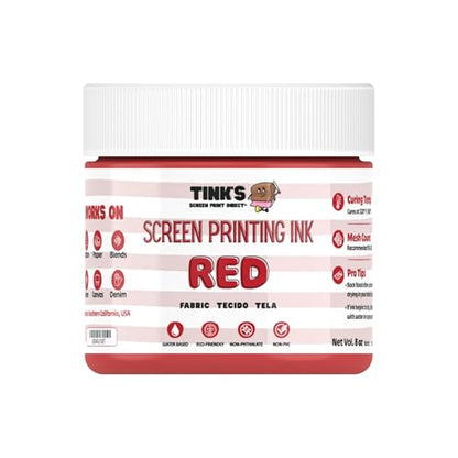 Tinks Screen Printing Ink - Red - 8 oz. | Water-Based Fabric Ink - Screen Printing, Stenciling, Tote Bags & Fabric Stamping - Non-Toxic, No Harsh Fumes - 8 oz. - color: Red