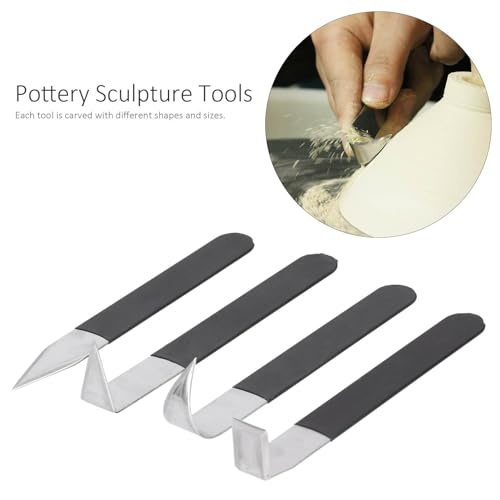 WQAPVHBG 4Pcs Pottery Clay Sculpture Carving Tools Set, Steel Pottery Trimming Tools with Rubber Handle, Clay Trimmer Tool for Carving, Styling Clay Pottery and Sculpture