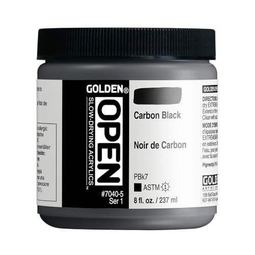 GOLDEN OPEN Slow-Drying Acrylics, Carbon Black, 8 fl. oz. Jar | Artist grade acrylic paint with extended working time for blending, glazing, and traditional painting techniques.