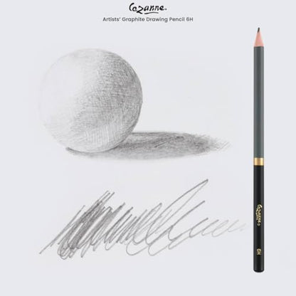 Cezanne Graphite Drawing Pencils Set - 6H, Set of 12 Break-Resistant Graphite Lead, Easy-to-Sharpen Sketch Pencils, Master Artist Quality Graphite Pencils for Technical and Artistic Drawing - color: 6H, size: Set of 12