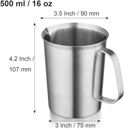 18/8 Stainless Steel Measuring Cup with Handle and Pour Spout, Heavy Duty Kitchen Food Prep Cup for Cooking, Baking, Coffee and Bar Use, 16 OZ (2 Cup, 500 ML) - color: Flat Handle, size: 16 OZ (2 Cup, 500 ML)