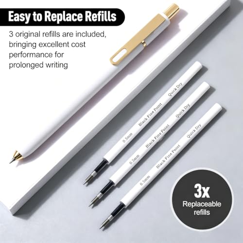 6Pcs Gel Pens-0.5mm Fine Point Black Ink with 3 Extra Refills, Soft Comfortable Grip,Smooth Fluent Writing,Retractable Design for Men Journal,Business Office and Nurse Note Taking (White) - color: White