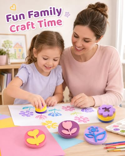 NUOBESTY 6 Pack EVA Sponge Painting Stampers, Flower Shapes for Kids - size: 6.00X6.00X2.50CM