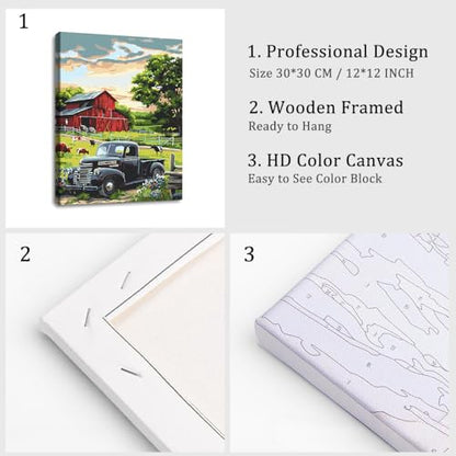 Natuyalo Paint by Numbers for Adults with Frame Farm Landscape - 12"x16" Art Craft Painting by Number Kits for Beginner Acrylic Pigment DIY Canvas Stretched Framed - color: Color-06