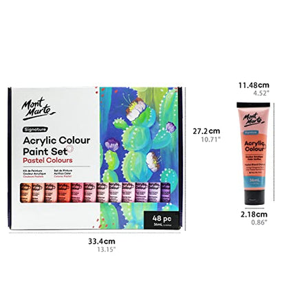 Mont Marte Acrylic Colour Pastel Paint Set Signature 48pc x 36ml (1.2 US fl.oz), Creamy Pastel Acrylic Paint Set, Good Coverage, Semi-Matte Finish, Ideal For Most Art and Craft Surfaces.