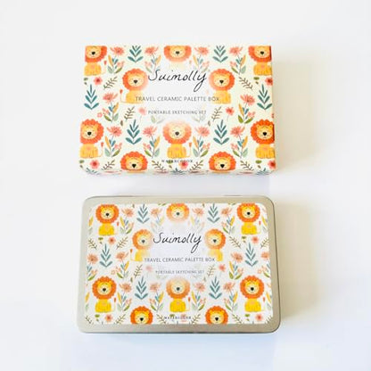 Watercolor Palette,Portable Travel Ceramic Palette,Small Travel Metal Paint Boxwith Porcelain Palette (14Well)