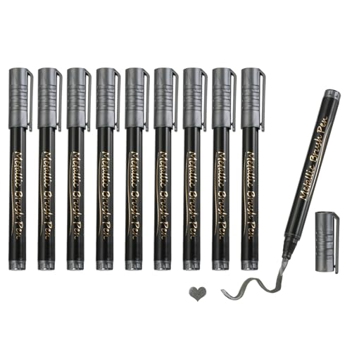 MECCANIXITY 10 Pcs Metallic Marker Pens Metallic Paint Brush Markers Medium Tips Mark Pens for Scrapbooking Glass Rock Painting Cards Photo Albums Ceramics DIY Artwork(Black) - color: Black