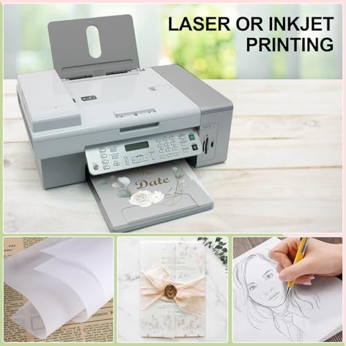 Phinus 72 Sheets Translucent Vellum Paper 8.5 x 11, Printable Vellum Jackets Vellum Paper for Invitations, Tracing Paper for Drawing Sketching, Invitation Belly Bands, Gift Box Liners, White