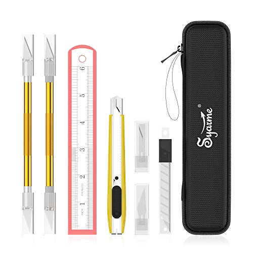 Precision Knife, Craft Utility Carving Knife Set for Art, Hobby, Scrapbook and Sculpture, Etc., Contains 2 Hobby Knives & 1 Cutter knife, 30 spare blades, EVA Storage Box, Ruler, Cleaning Cloth
