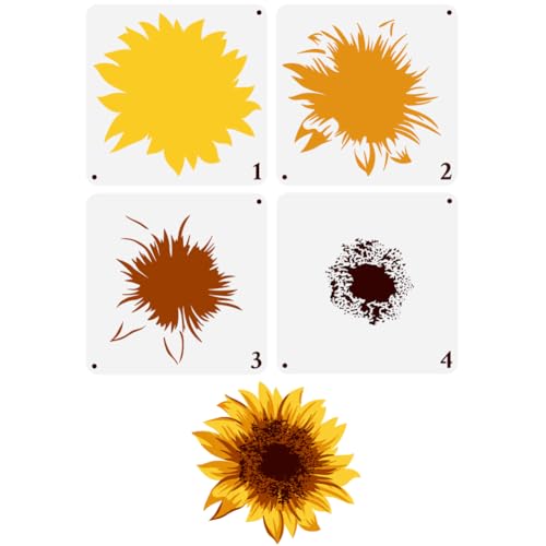FINGERINSPIRE 4Pcs Layered Sunflowers Painting Stencil 11.8x11.8inch Reusable Sunflowers Pattern Drawing Template Plants Theme Decoration Stencil for Painting on Wood Wall Paper Furniture - color: Layered Sunflowers