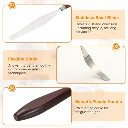 HARFINGTON Palette Knife Painting Tool 5.35x0.94 Stainless Steel Red/Silver | Art Spatula, Pallet Knives Scrapers Tools, with Beech Wood Handle, for Acrylic Oil Canvas Mixing Spreading