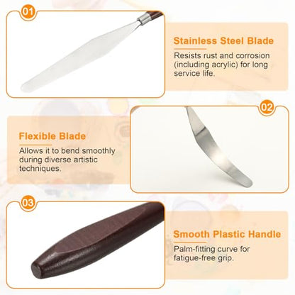 HARFINGTON Palette Knife Painting Tool 5.35x0.94 Stainless Steel Red/Silver | Art Spatula, Pallet Knives Scrapers Tools, with Beech Wood Handle, for Acrylic Oil Canvas Mixing Spreading