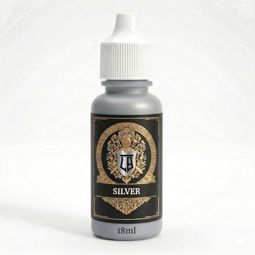 Ludus Bellum Miniature Paint Silver Color 18ml Precision Dropper Bottle | Professional Acrylic Paint for Miniatures & Models, Provides Quality Acrylic Tones and Shades for Warhammer 40K D&D Figures - color: Silver